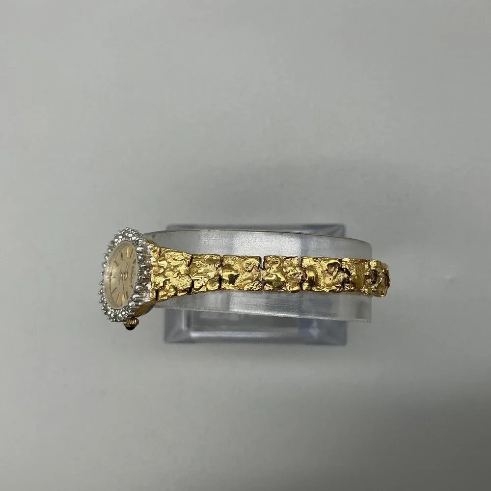 Dufonte Lucien Piccard Diamond Womens Watch 18mm Nugget Band New Battery 6.75
